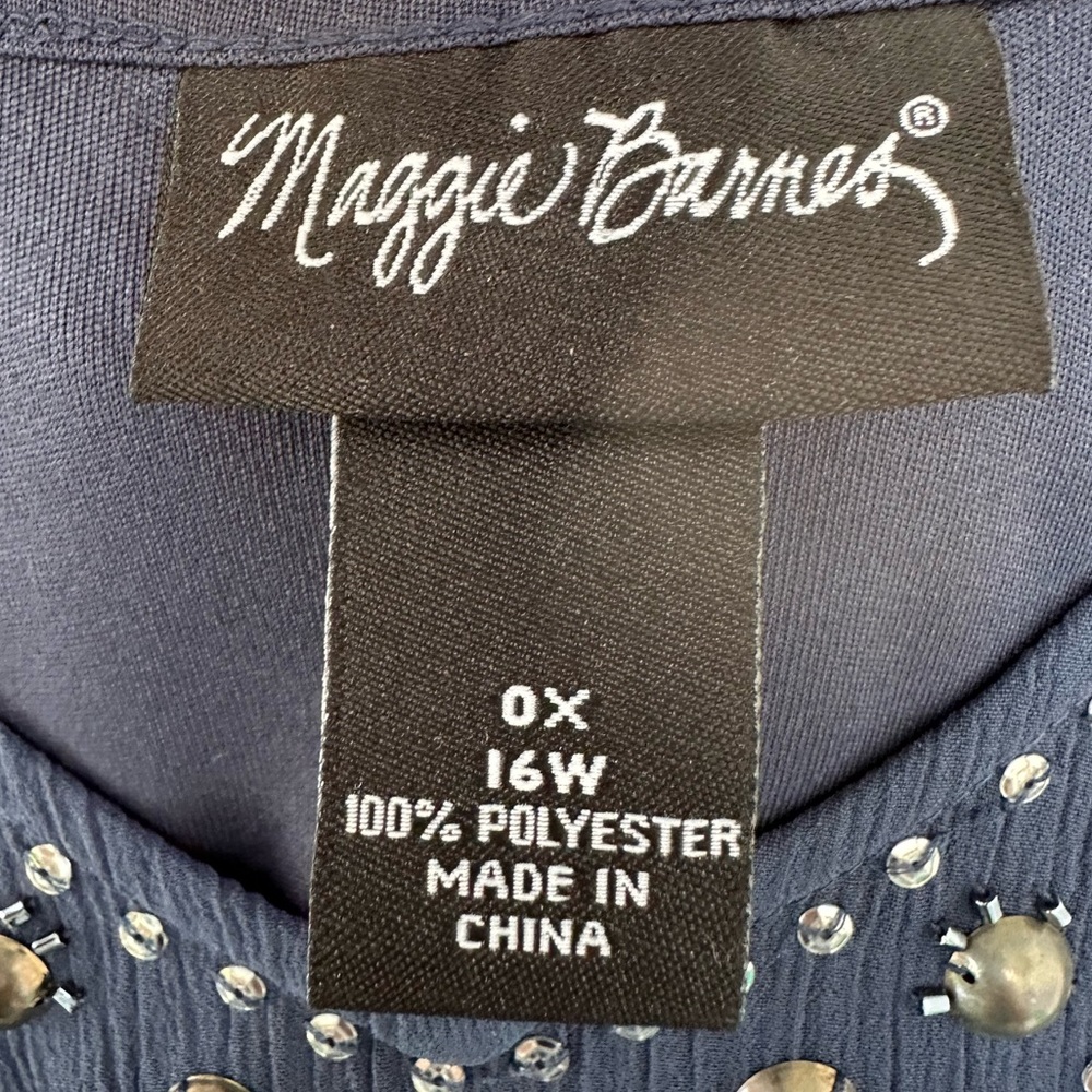 Maggie Barnes 2 Piece Blue Blouse Tank Sequence Beaded V Neck NWT 16W 0X - Picture 8 of 12